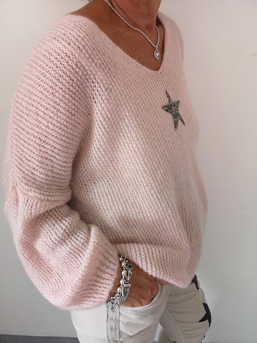 Pull oversize rose avec motif étoile | 2 vue de profil | Tilleulmenthe boutique de mode femme en ligne