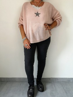 Pull oversize en mailles rose | 1 vue de face entière | Tilleulmenthe boutique de mode femme en ligne