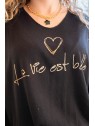 La vie est belle t-shirt noir l 3 vue détail des inscriptions l Tilleulmenthe boutique de mode femme en ligne