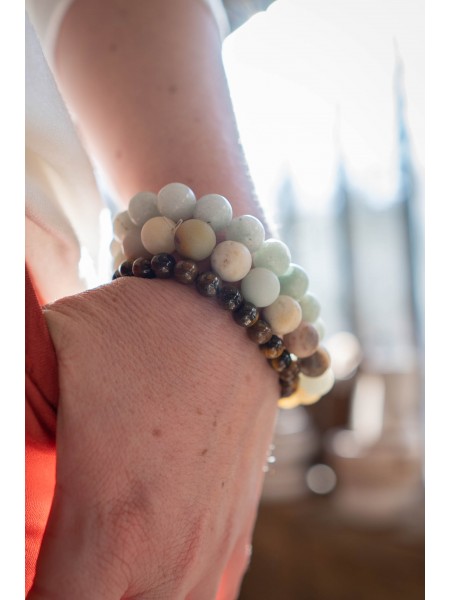 Bracelet perles œil du tigre l 1 vue avec 2 autres bracelets l Tilleulmenthe boutique de mode femme en ligne