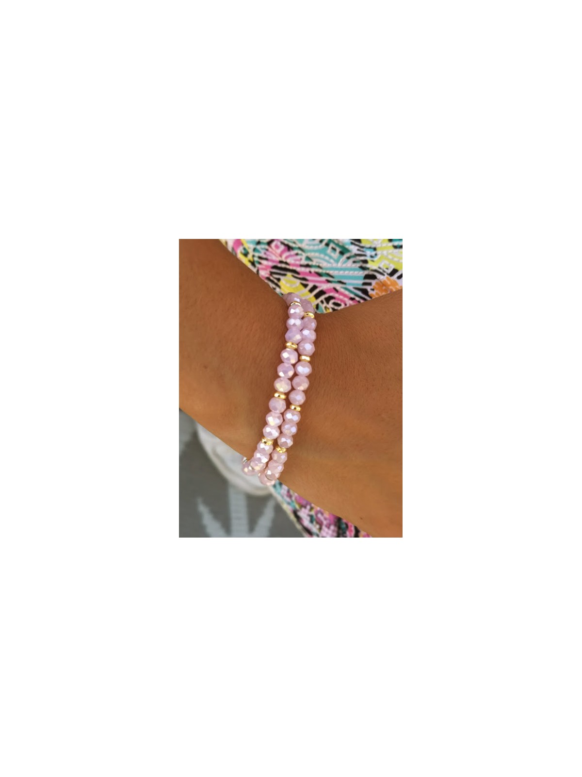 Bijoux bracelet avec perles rose clair et bouddha doré | 2 vue portée de dos | Tilleulmenthe boutique de mode femme en ligne