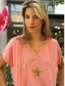 T-shirt Mademoiselle à la plage rose inscription or | 1 vue de face buste | Tilleulmenthe boutique de mode femme en ligne