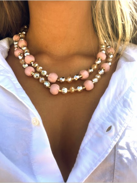 Collier perles synthétique et tissu | 1 vue portée | Tilleulmenthe boutique de mode femme en ligne
