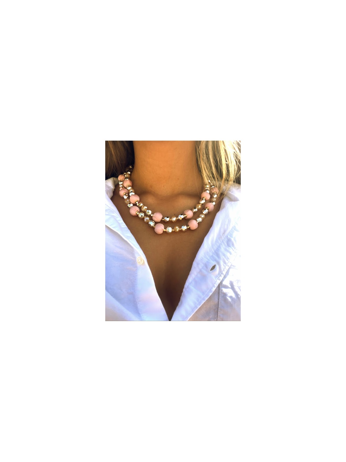 Collier perles synthétique et tissu | 1 vue portée | Tilleulmenthe boutique de mode femme en ligne
