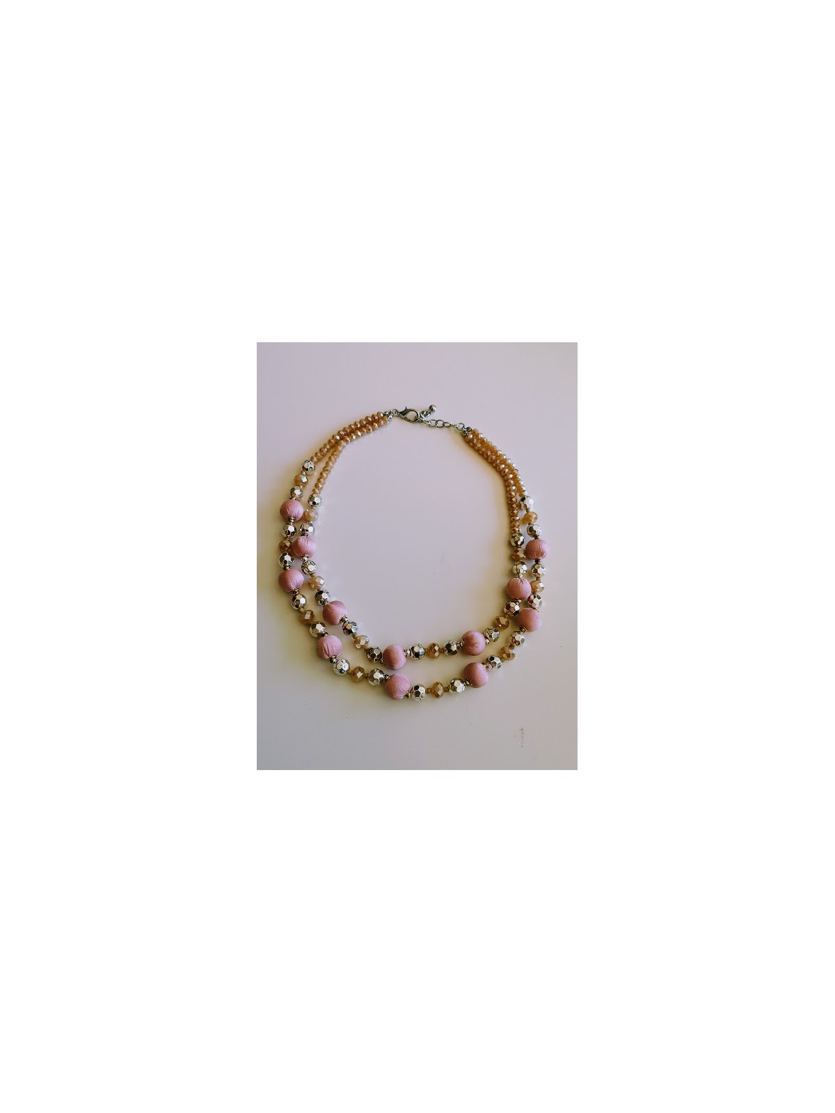 Colliers de perles rose poudré pêche et argent | 2 vue à plat | Tilleulmenthe boutique de mode femme en ligne