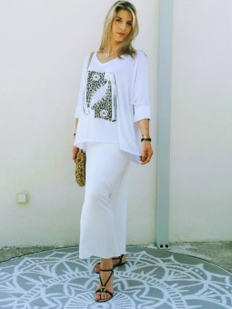 Jupe longue blanche avec effet satiné | 3 vue de face |  Tilleulmenthe boutique de mode femme en ligne
