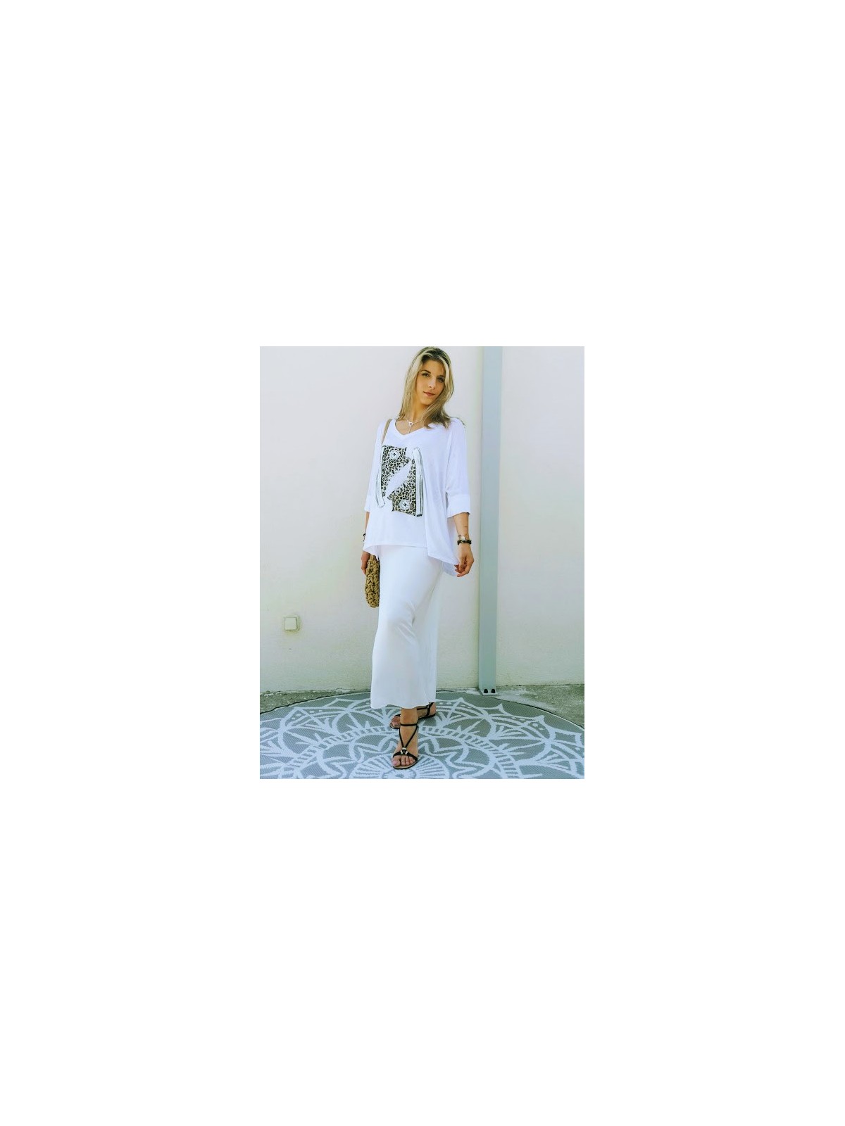 Jupe longue blanche avec effet satiné | 3 vue de face |  Tilleulmenthe boutique de mode femme en ligne