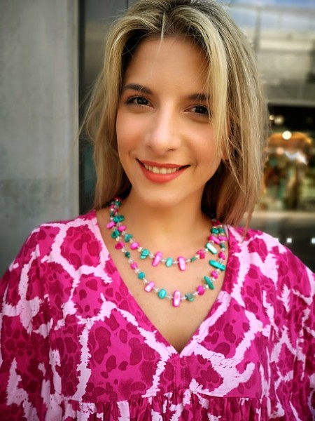 Collier sautoir avec perles synthétiques multicolore | 2 vue porte double | Tilleulmenthe boutique de mode femme en ligne