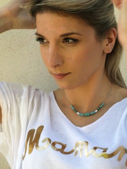 Collier ras-de-cou avec perles turquoise et howlite | 1 vue portee | Tilleulmenthe mode boutique de vetements femme en ligne