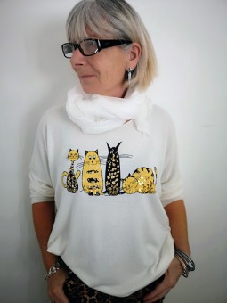 T-shirt manches longues ivoire avec motifs chats l 1 vue porté l Tilleulmenthe mode boutique de vêtements femme en ligne