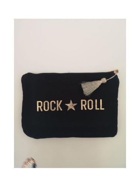 Pochette zippée noir et dorée rock and roll l 1 vue de face l Tilleulmenthe mode boutique de vêtements femme en ligne