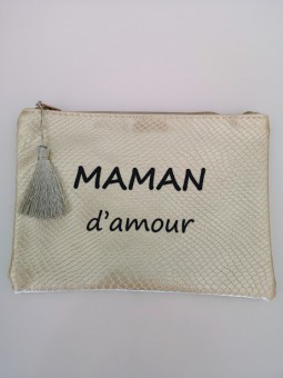 Pochette zippée noire avec inscriptions dorées Je t'aime jusqu'aux étoiles  - Tilleulmenthe mode