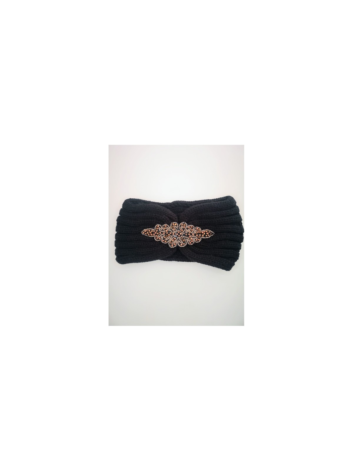 Bandeau en grosses mailles noires avec fleurs l 1 vue de face l Tilleulmenthe mode boutique de vêtements femme en ligne
