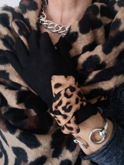 Gants noirs avec motif léopard l 1 vue porté l Tilleulmenthe mode boutique de vêtements femme en ligne