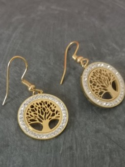 Boucles d'oreilles arbre de vie dorées et blanches l 2 vue à plat l Tilleulmenthe mode boutique de vêtements femme en ligne