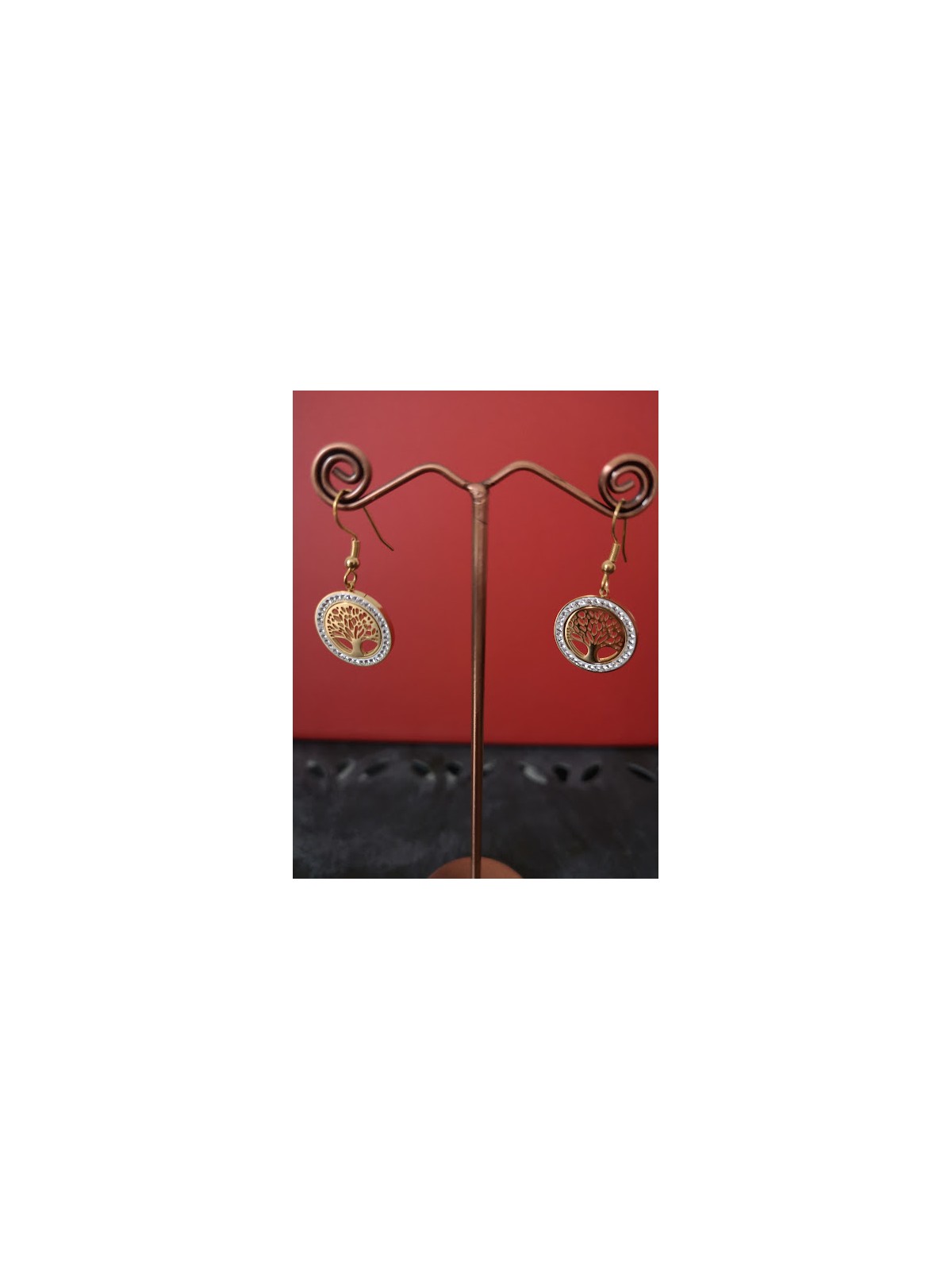 Boucles d'oreilles acier inoxydable arbre de vie l 1 vue sur portant l Tilleulmenthe mode boutique de vêtements femme en ligne
