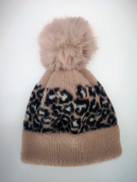 Bonnet léopard rose poudré et pompon l 1 vue de face l Tilleulmenthe mode boutique de vêtements femme en ligne