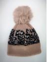 Bonnet léopard rose poudré et pompon l 1 vue de face l Tilleulmenthe mode boutique de vêtements femme en ligne