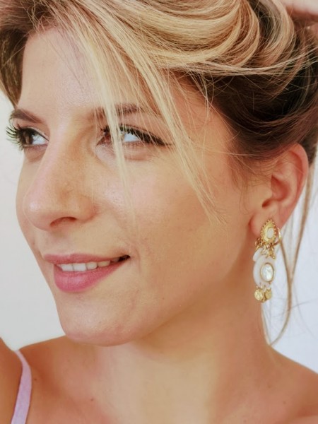 Boucles d'oreilles pendantes bicolores l 2 vue portées l Tilleulmenthe mode boutique de vêtements femme en ligne