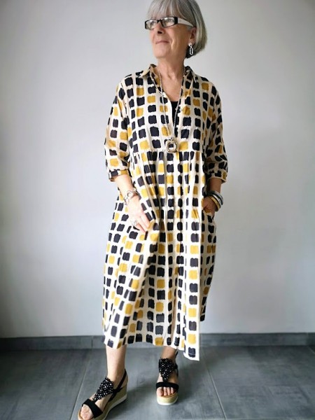 Robe longue col chemise tricolore l 2 vue porté l Tilleulmenthe mode boutique de vêtements femme en ligne