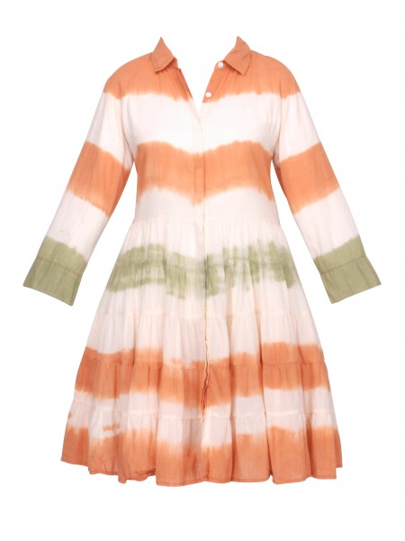 Robe mi longue verte et orange col V l 4 vue entière l Tilleulmenthe mode boutique de vêtements femme en ligne