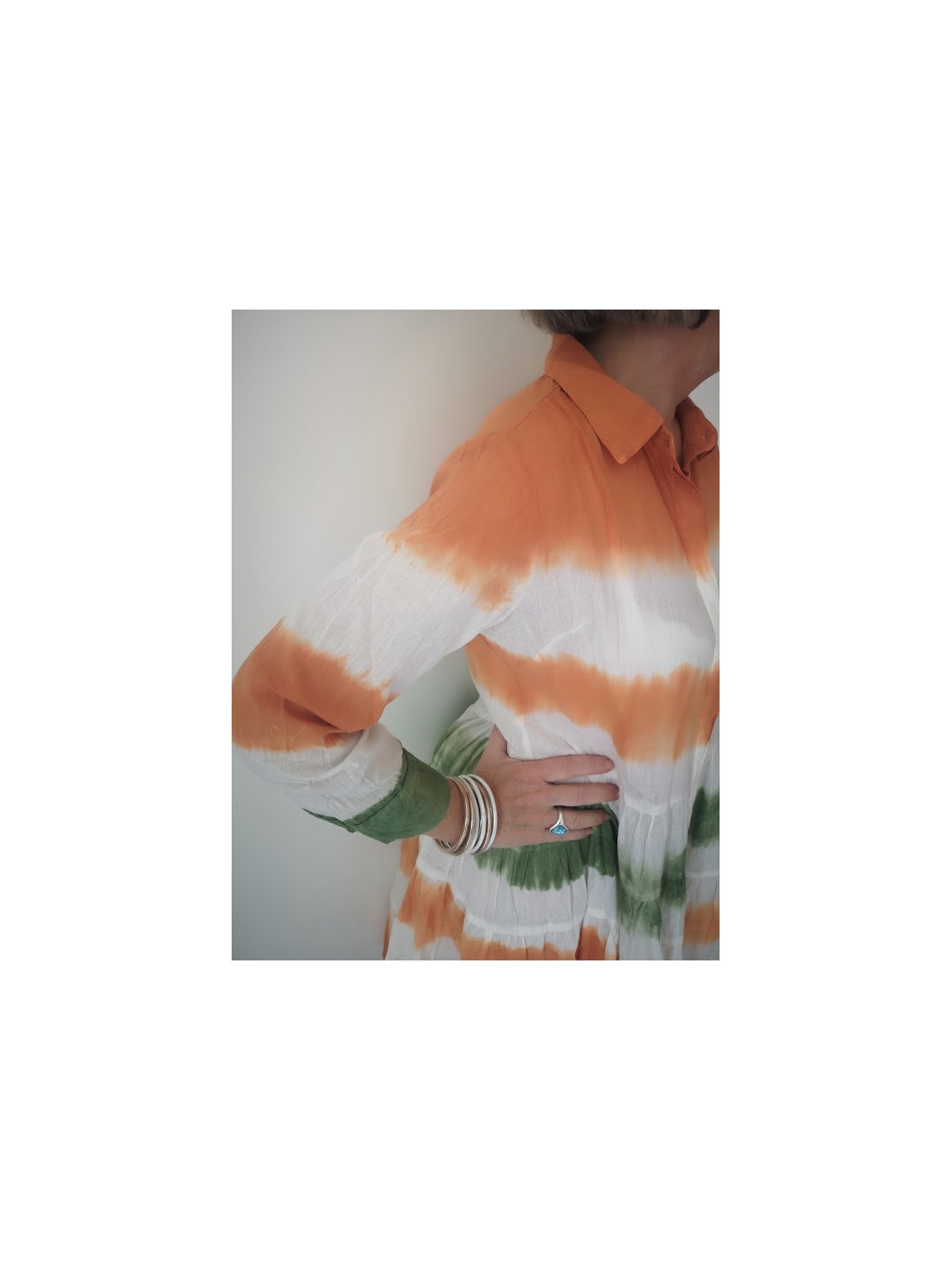 Robe femme coupe chemise tricolore l 3 vue rapprochée l Tilleulmenthe mode boutique de vêtements femme en ligne