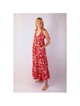 Robe longue rouge et blanche avec bretelles à nouer l 1 vue de face l Tilleulmenthe mode boutique de vêtements femme en ligne