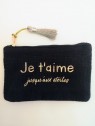 Pochette zippée noire et dorée avec inscriptions l 1 vue de face l Tilleulmenthe mode boutique de prêt à porter femme en ligne