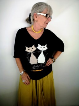 Pull fin manches longues motifs chat l 1 vue porté l Tilleulmenthe mode boutique de prêt à porter femme en ligne