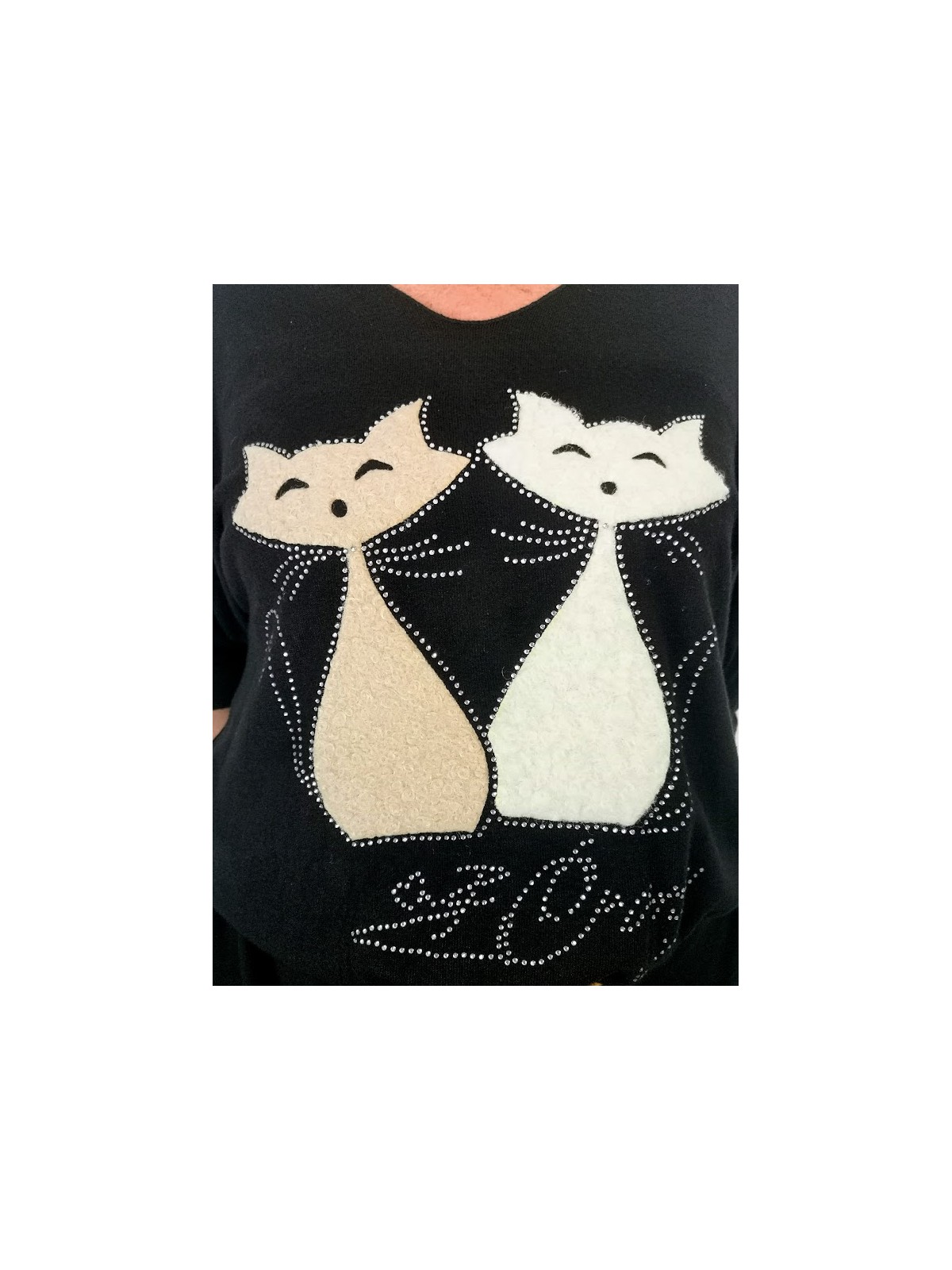 T-shirt manches longues noir imprimés chats l 2 vue rapprochée l Tilleulmenthe mode boutique de prêt à porter femme en ligne