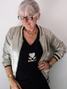 Bomber argenté avec encolure dorée et noire l 1 vue portée l Tilleulmenthe mode boutique de vêtements femme en ligne