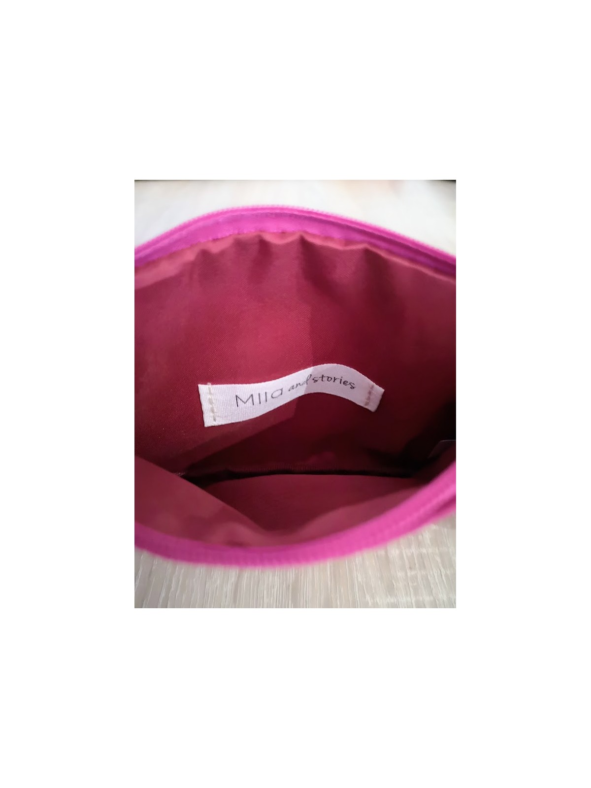 Pochette zippée rose et verte en tissu doublé l 2 vue interieur doublé l Tilleulmenthe mode boutique de vêtements en ligne