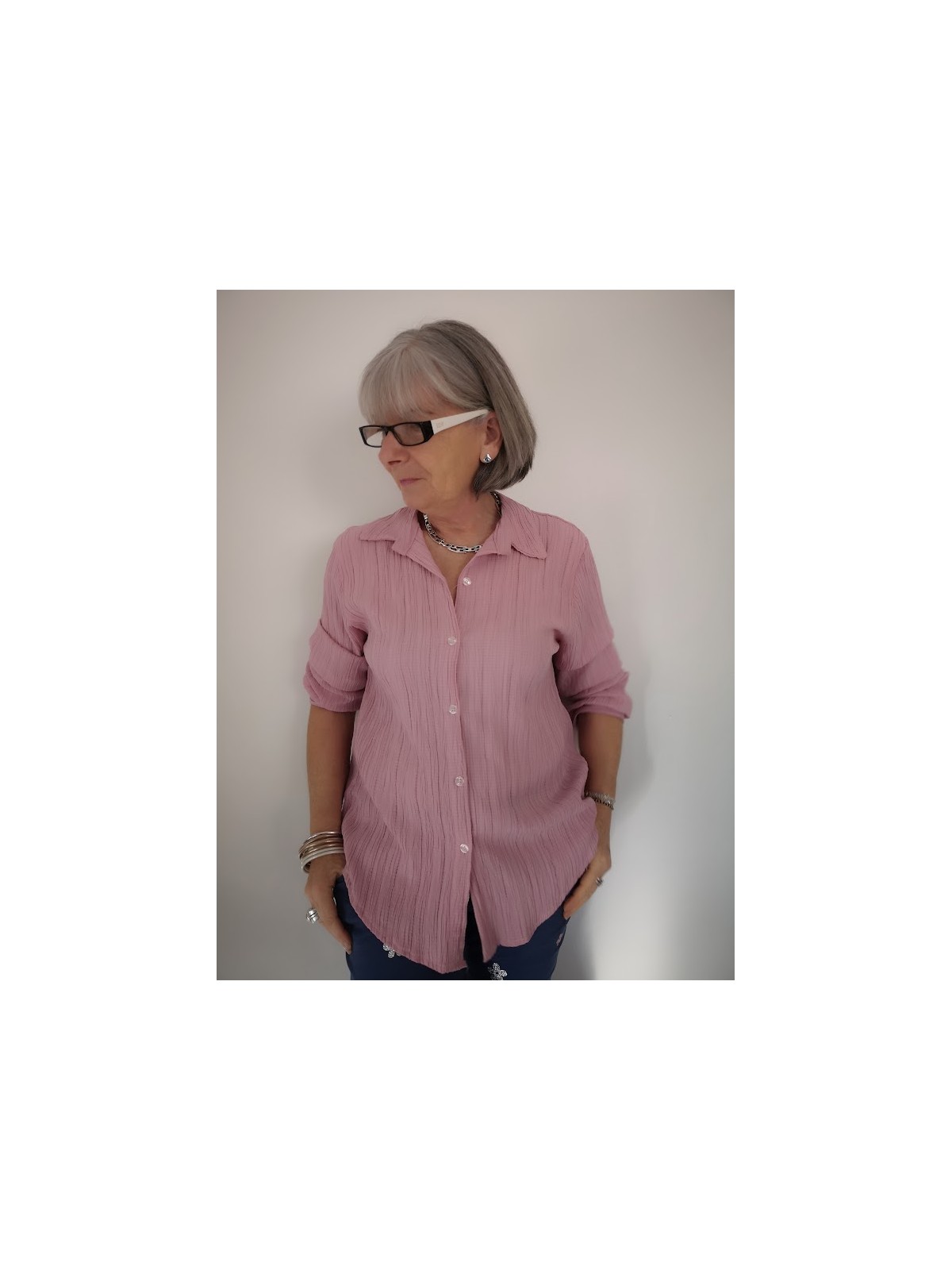 Blouse rose manches longues tissus gaufré l 2 vue chemise l Tilleulmenthe mode boutique de prêt à porter femme en ligne