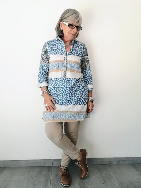 Robe tunique colorée manches longues et col chemise l 1 vue motif l Tilleulmenthe mode boutique de vêtements femme en ligne