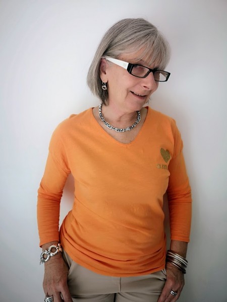 Pull fin orange manches longues et doré l 1 vue de face l Tilleulmenthe mode boutique de vêtements femme en ligne