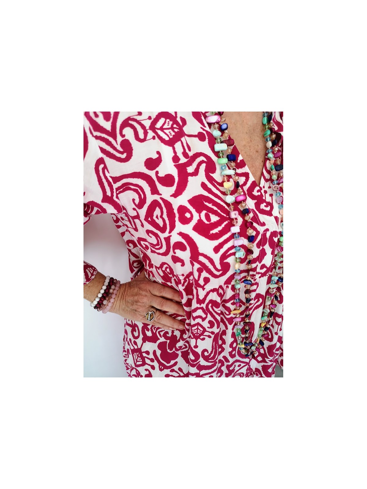 Robe à motif rose et blanche l 3 vue imprimés l Tilleulmenthe mode boutique de vêtements femme en ligne