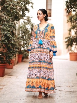Robe longue évasée à motifs colorés Isla Bonita l 1 vue de face l Tilleulmenthe mode boutique de vêtements femme en ligne