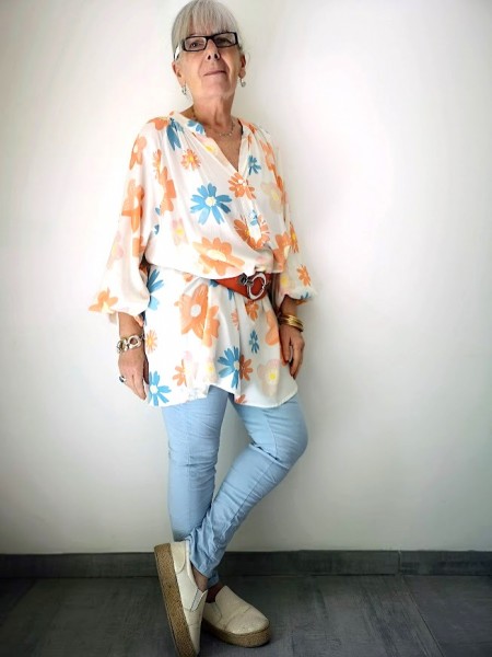 Robe tunique ample à fleurs colorée l 2 vue avec ceinture l Tilleulmenthe mode boutique de vêtements femme en ligne