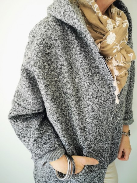 Veste grise légère ultra douce l 3 vue laine bouillie l Tilleulmenthe mode boutique de vêtements femme en ligne