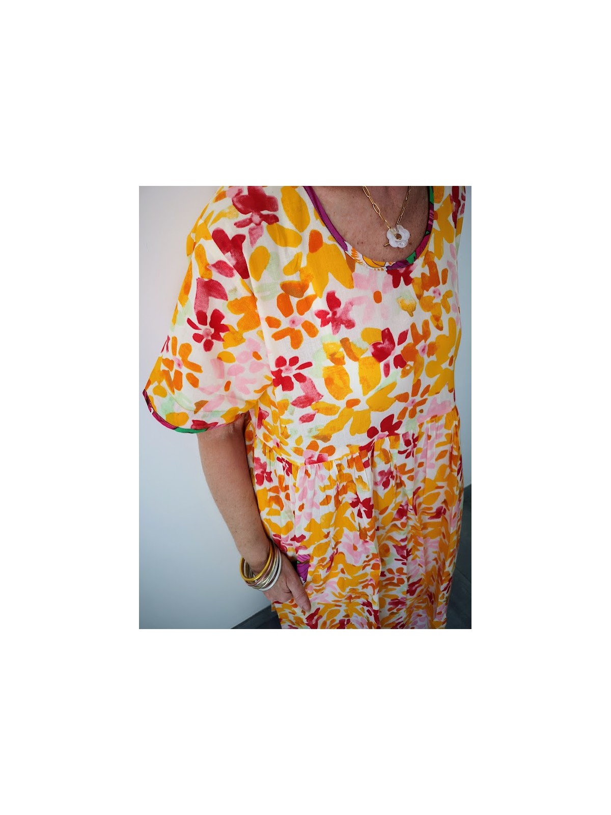 Robe longue manches courtes à fleurs l vue manches l Tilleulmenthe mode boutique de vêtements femme en ligne