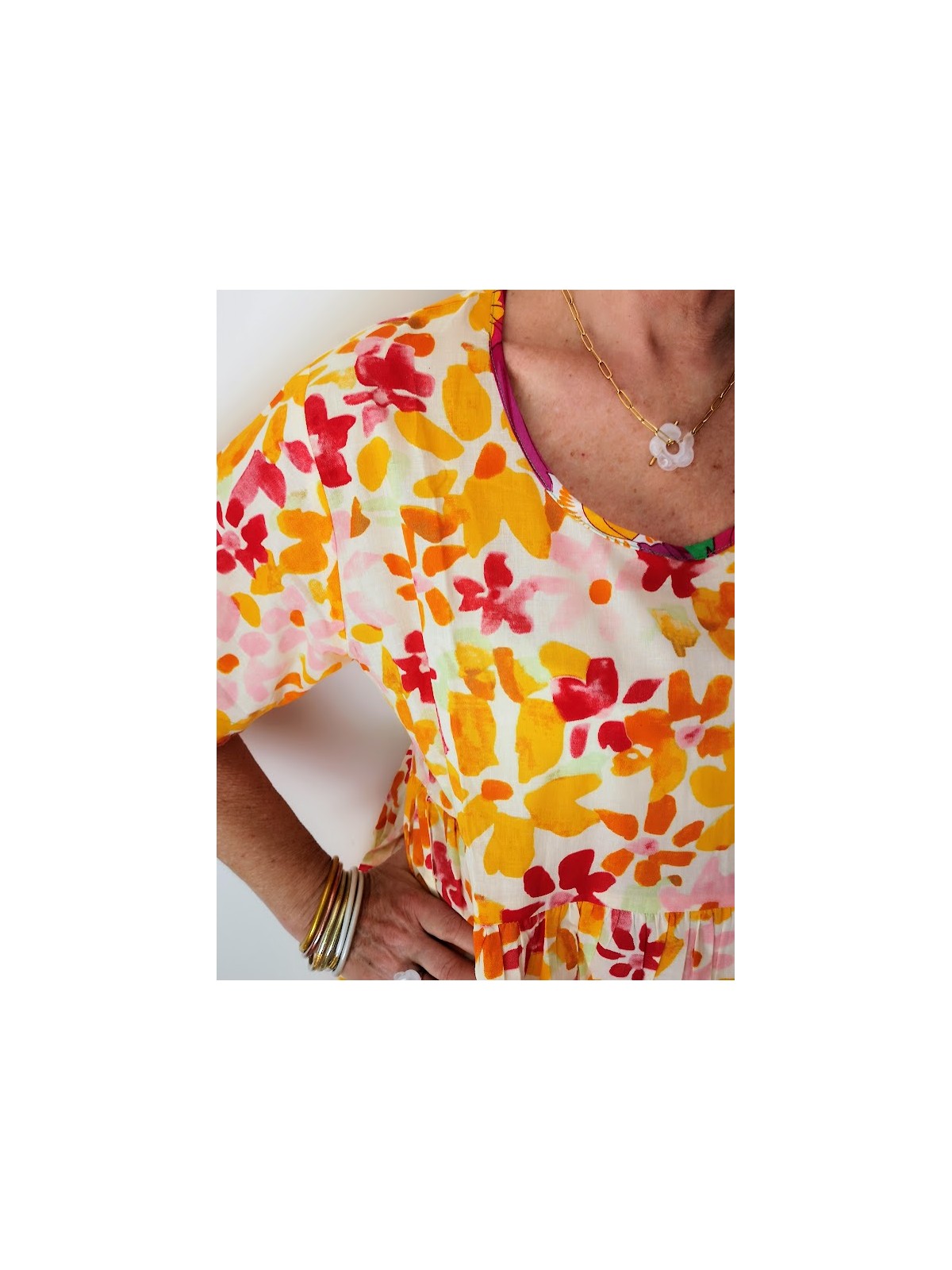 Robe à fleurs 100% Coton l 4 vue imprimé l Tilleulmenthe mode boutique de vêtements femme en ligne