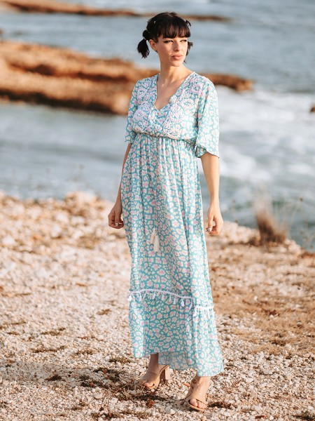 Robe longue bleu à motifs Isla Bonita l 1 vue portée l Tilleulmenthe mode boutique de. vêtements femme en ligne
