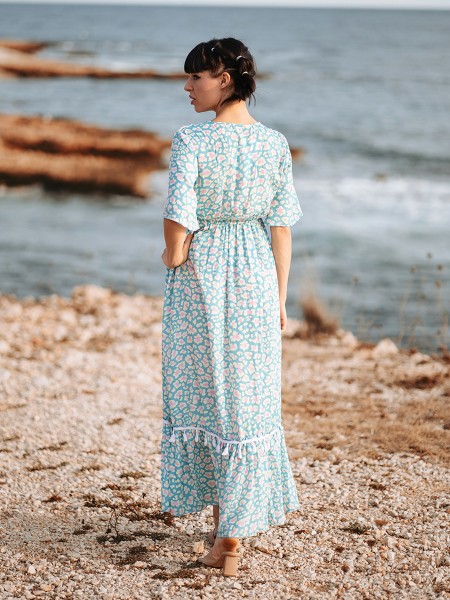 Robe longue manches courtes col V Isla Bonita l 2 vue imprimé l Tilleulmenthe mode boutique de vêtements femme en ligne