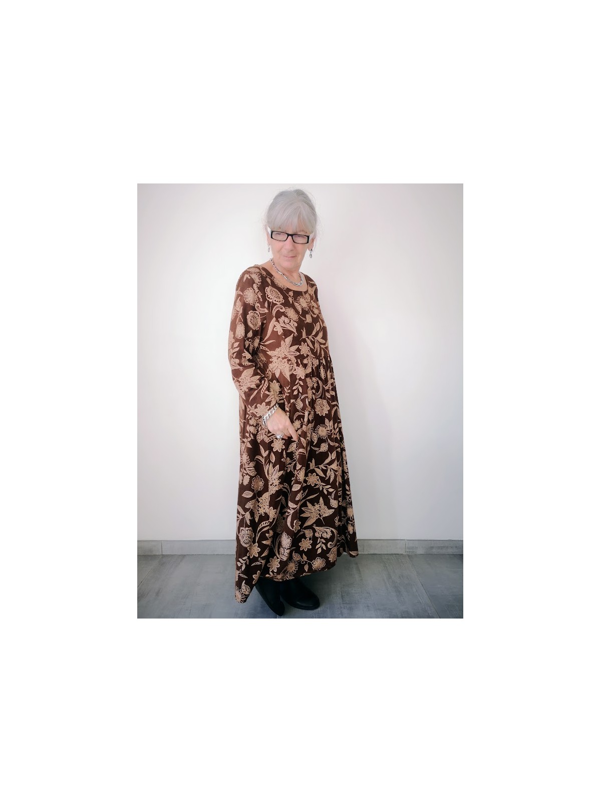 Robe longue couleur choco a motifs fleurs l 14 vue imprimé coloré l Tilleulmenthe mode boutique de vêtements femme en ligne