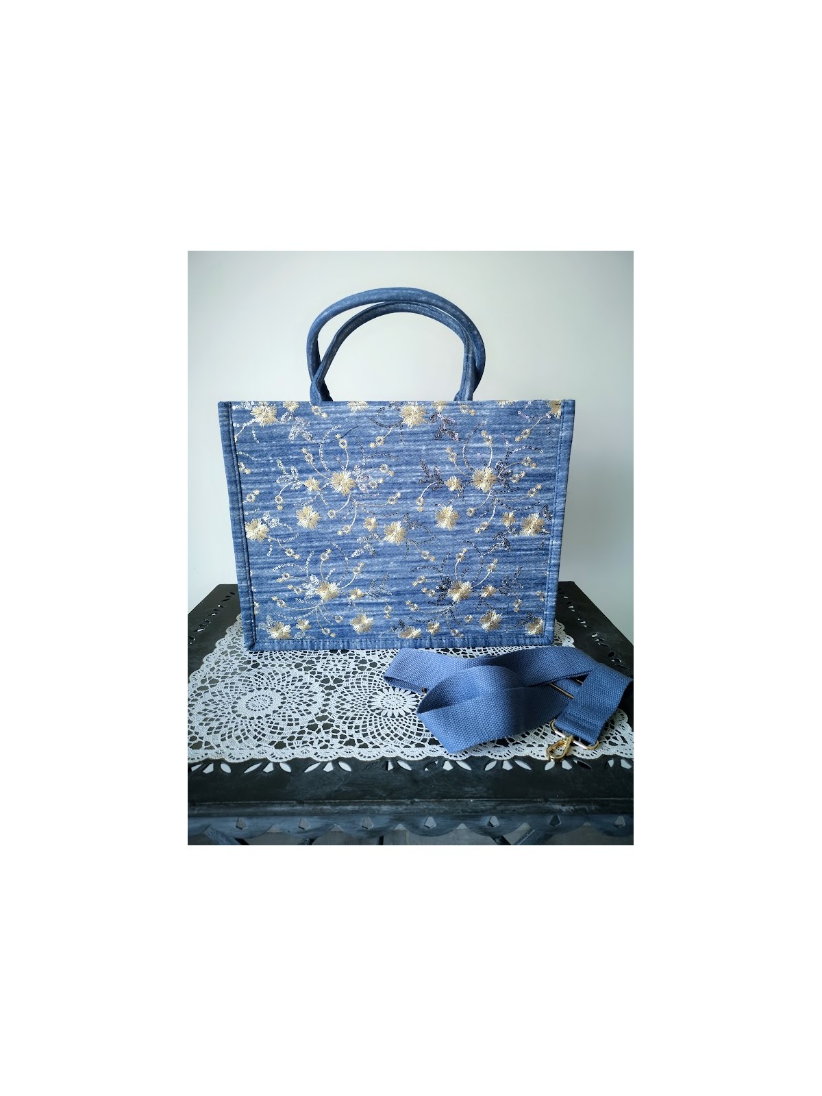 Sac à mains en jeans l 1 vue de face l Tilleulmenthe mode boutique de vêtements femme en ligne