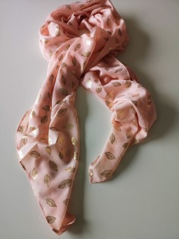 Foulard saumon et rose feuilles dorées l 1 vue de face l Tilleulmenthe mode boutique de vêtements femme en ligne