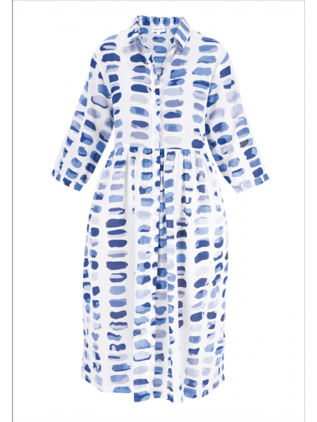 Robe 100% Coton blanches motifs bleus l 2 vue de face l Tilleulmenthe mode boutique de vêtements femme en ligne