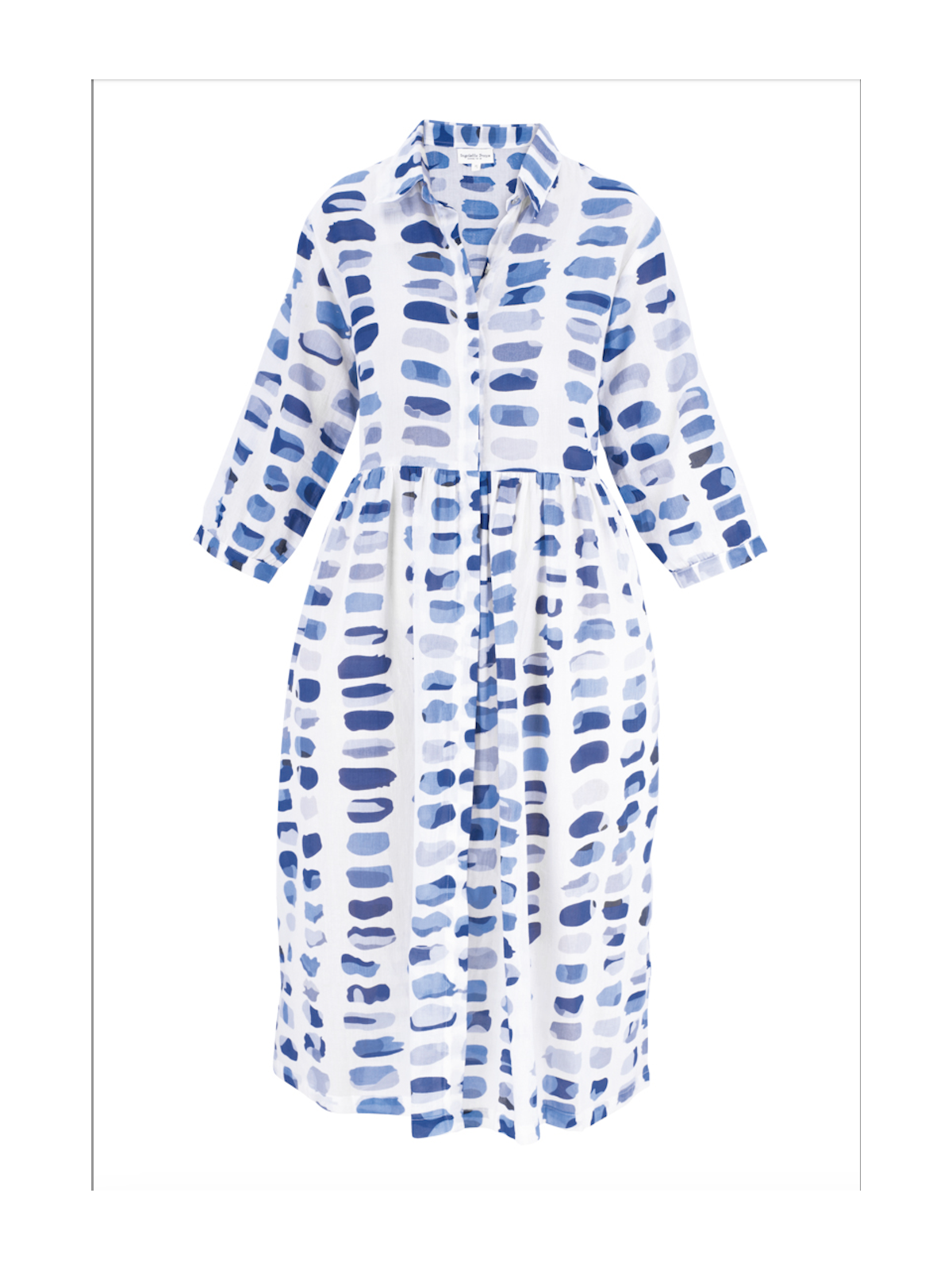 Robe 100% Coton blanches motifs bleus l 2 vue de face l Tilleulmenthe mode boutique de vêtements femme en ligne