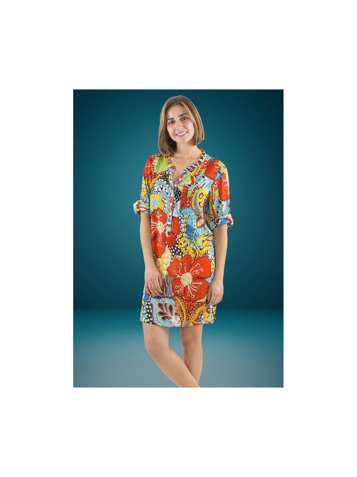 Robe/tunique colorées 100% Coton l 1 vue de face l Tilleulmenthe mode boutique de vêtements femme en ligne