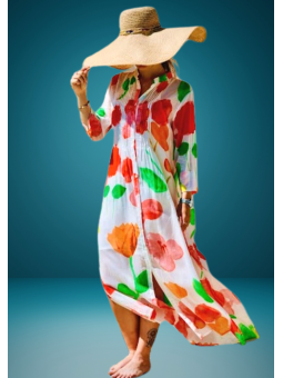 Robe imprimé maxi fleurs colorées l 1 vue de face l Tilleulmenthe mode boutique de vêtements femme en ligne